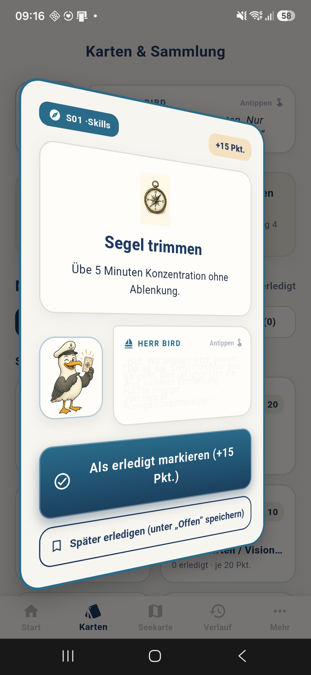 Verplant auf Kurs Skillkarte Segel trimmen mit Herr Bird Screenshot